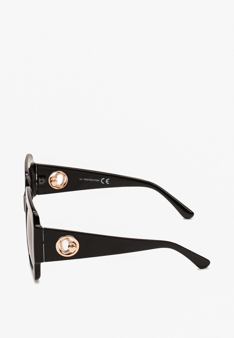 Czarne Okulary Przeciwsłoneczne z Kwadratowymi Oprawkami i Ozdobnym Detalem Anlethia