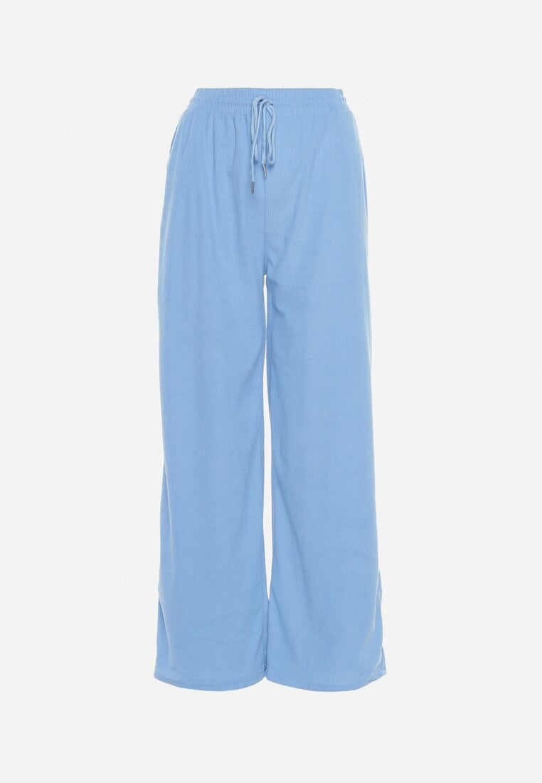 Niebieskie Prążkowane Spodnie z Szerokimi Nogawkami i Gumką w Pasie Itrulla
