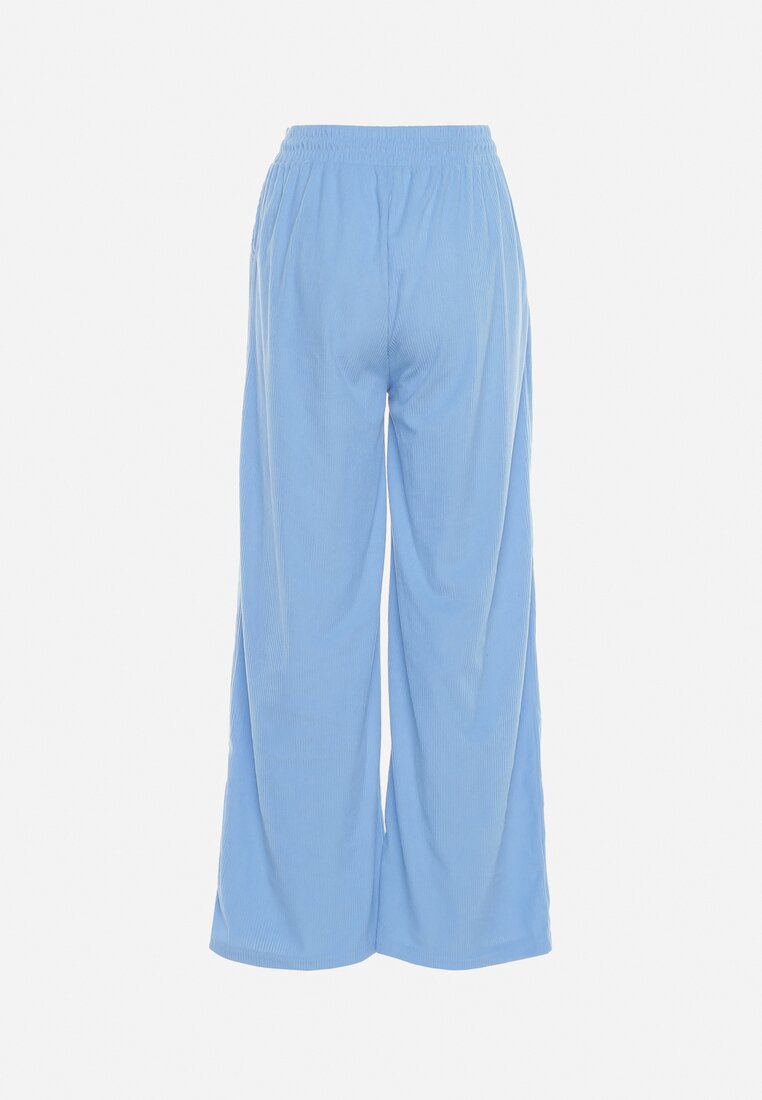 Niebieskie Prążkowane Spodnie z Szerokimi Nogawkami i Gumką w Pasie Itrulla
