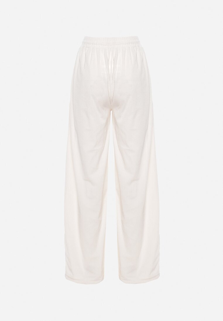 Białe Prążkowane Spodnie z Szerokimi Nogawkami i Gumką w Pasie Itrulla