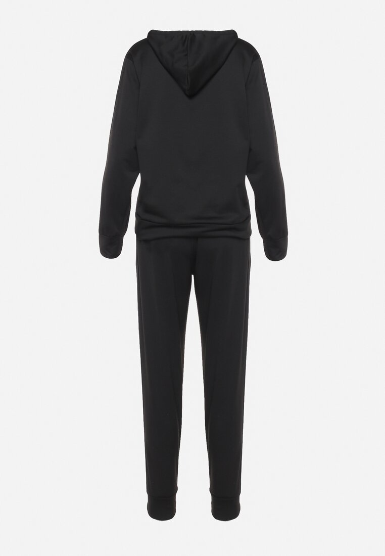 Czarny  2-częściowy Komplet Dresowy Bluza z Kapturem Spodnie z Gumką w Pasie Regulowane Tellfana