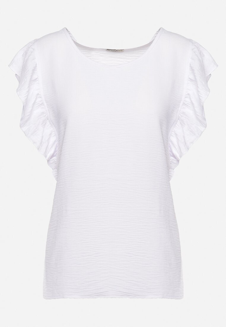 Biała Elegancka Bluzka z Falbankami przy Rękawach Marinera