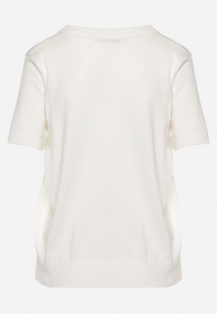 Biały Wiskozowy T-shirt Ozdobiony Cyrkoniami Nililena
