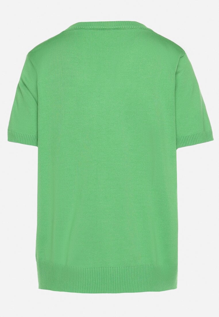 Zielony Wiskozowy T-shirt Ozdobiony Cyrkoniami Nililena