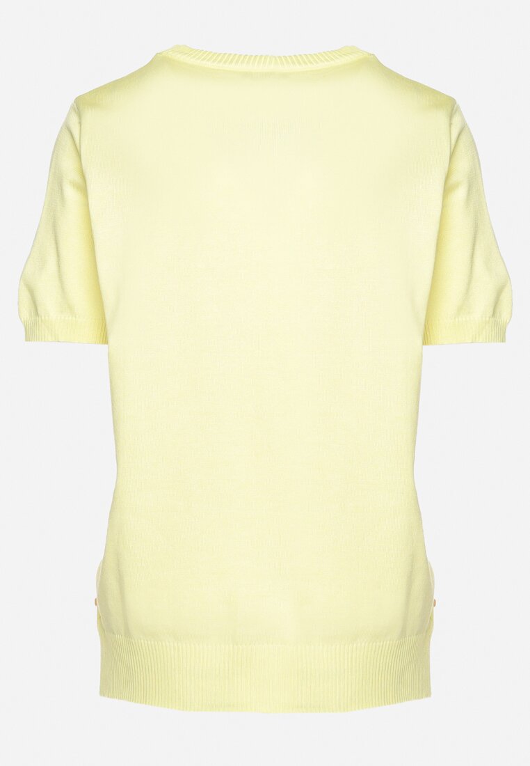 Żółty Wiskozowy T-shirt Ozdobiony Cyrkoniami Nililena