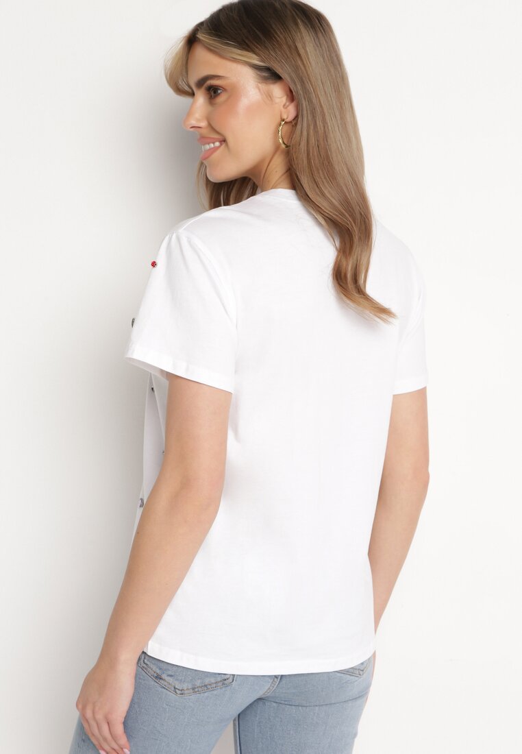 Biały T-shirt Ozdobiony Kolorowymi Cyrkoniami Wiadea