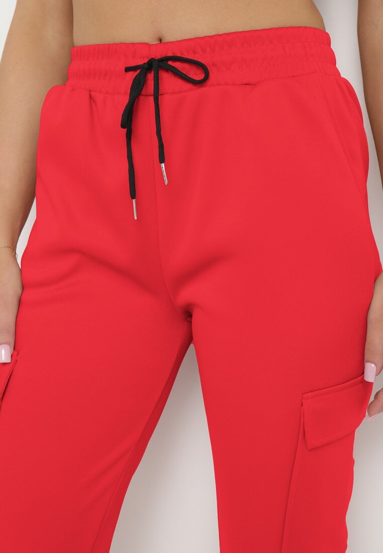 Czerwone Szerokie Spodnie z Gumką w Pasie i Regulowanymi Troczkami Demavendia
