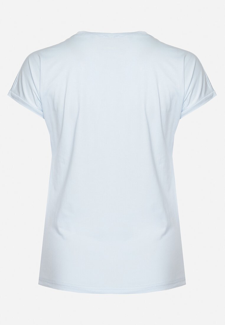 Jasnoniebieska Bluzka T-shirt z Napisem na Przodzie Vanneli