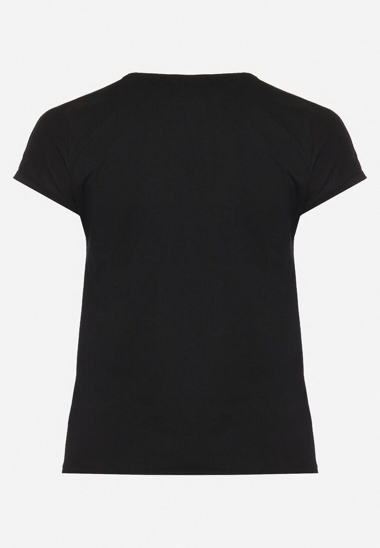 Czarna Bluzka T-shirt z Napisem na Przodzie Vanneli