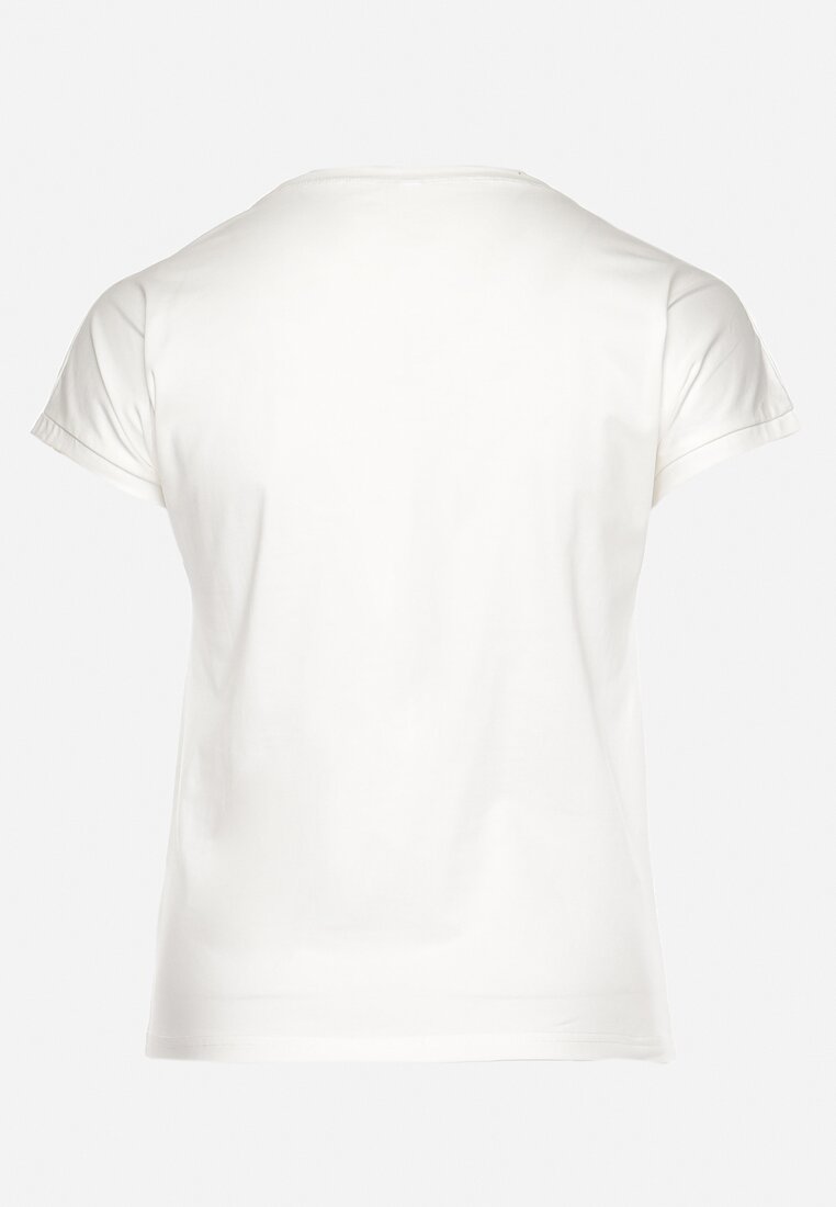 Biała Bluzka T-shirt z Napisem na Przodzie Vanneli