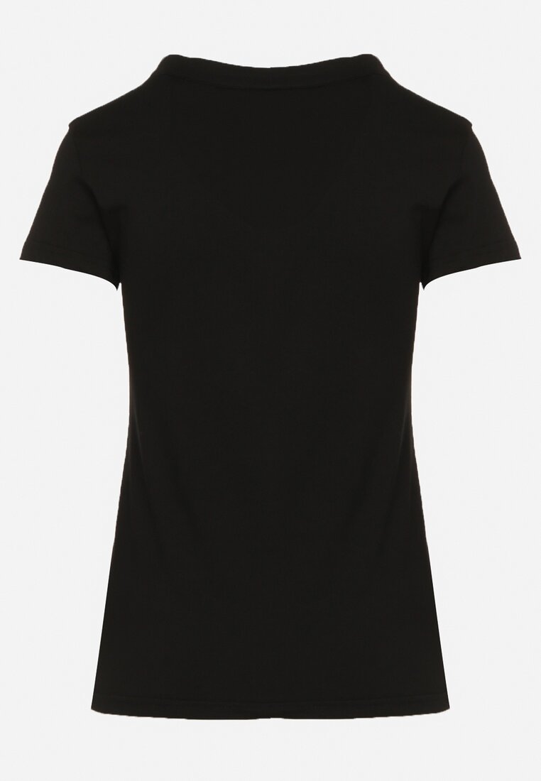Czarny T-shirt Koszulka z Bawełny z Metalicznymi Guzikami Cariena