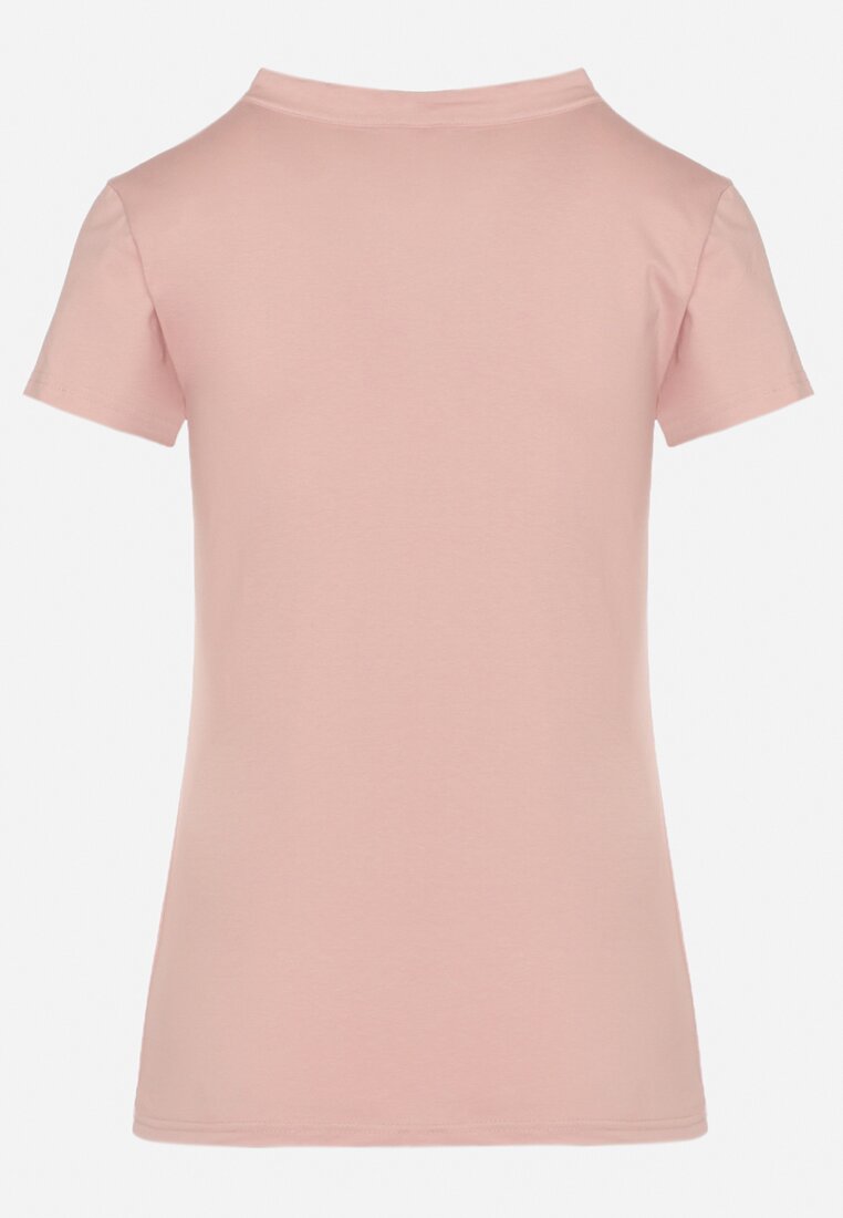 Różowy T-shirt Koszulka z Bawełny z Metalicznymi Guzikami Cariena