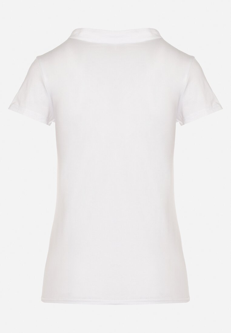 Biały T-shirt Koszulka z Bawełny z Metalicznymi Guzikami Cariena