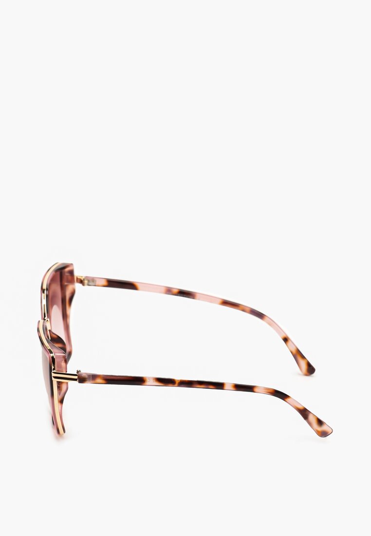 Różowo-Brązowe  Nowoczesne Okulary Przeciwsłoneczne Kocie Oko z Metalową Wstawką Fottea