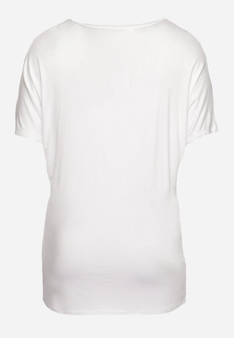 Biały T-shirt Ozdobiony Cyrkoniami i Nadrukiem Wallilena