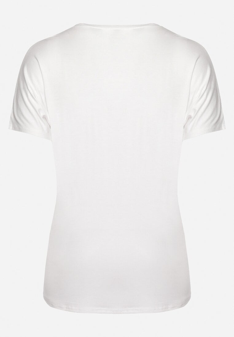 Biały T-shirt z Ozdobnym Nadrukiem i Cyrkoniami Colilena