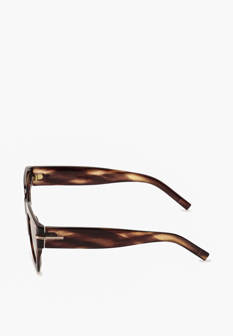 Ciemnobeżowe Okulary Przeciwsłoneczne z Grubymi Oprawkami i Metaliczną Wstawką Koridie