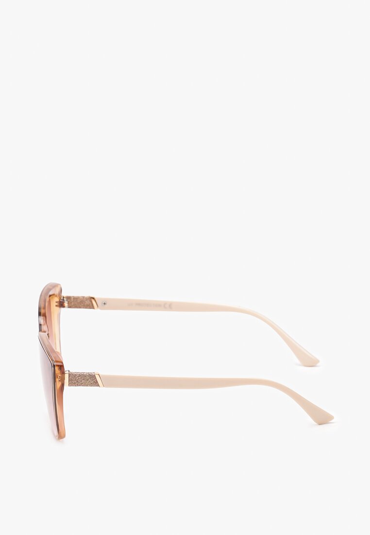 Ciemnobeżowe Eleganckie Okulary Przeciwsłoneczne Kocie Oko z Metalicznym Mostkiem Stuccaria