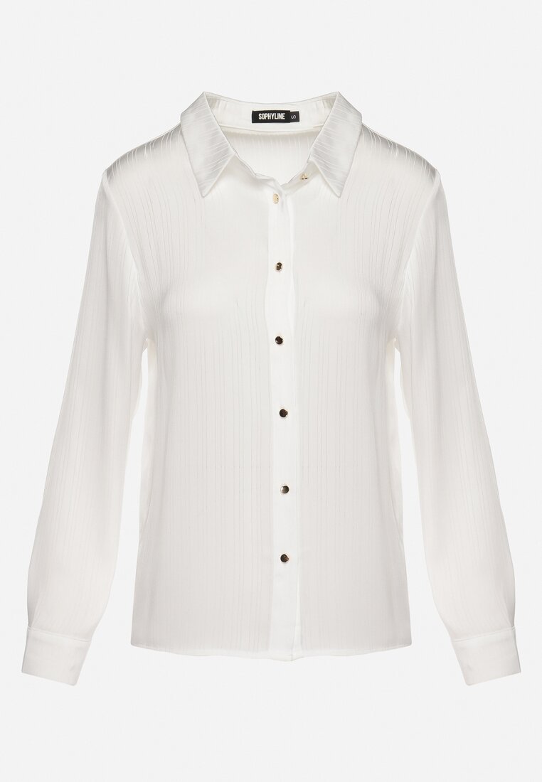 Biała Koszula o Klasycznym Fasonie Zapinana na Guziki Dlinesta