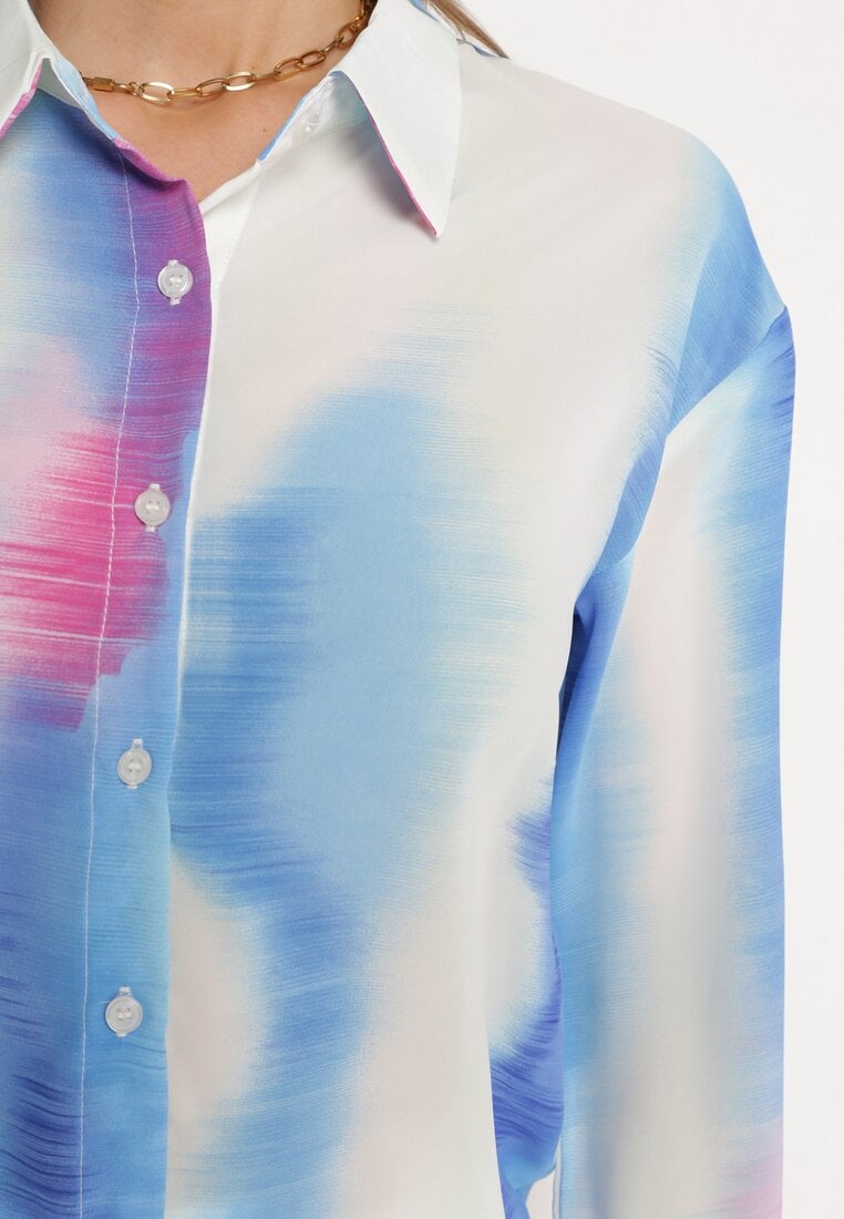 Biało-Niebieska Koszula z Wzorem Tie-Dye Aranepia