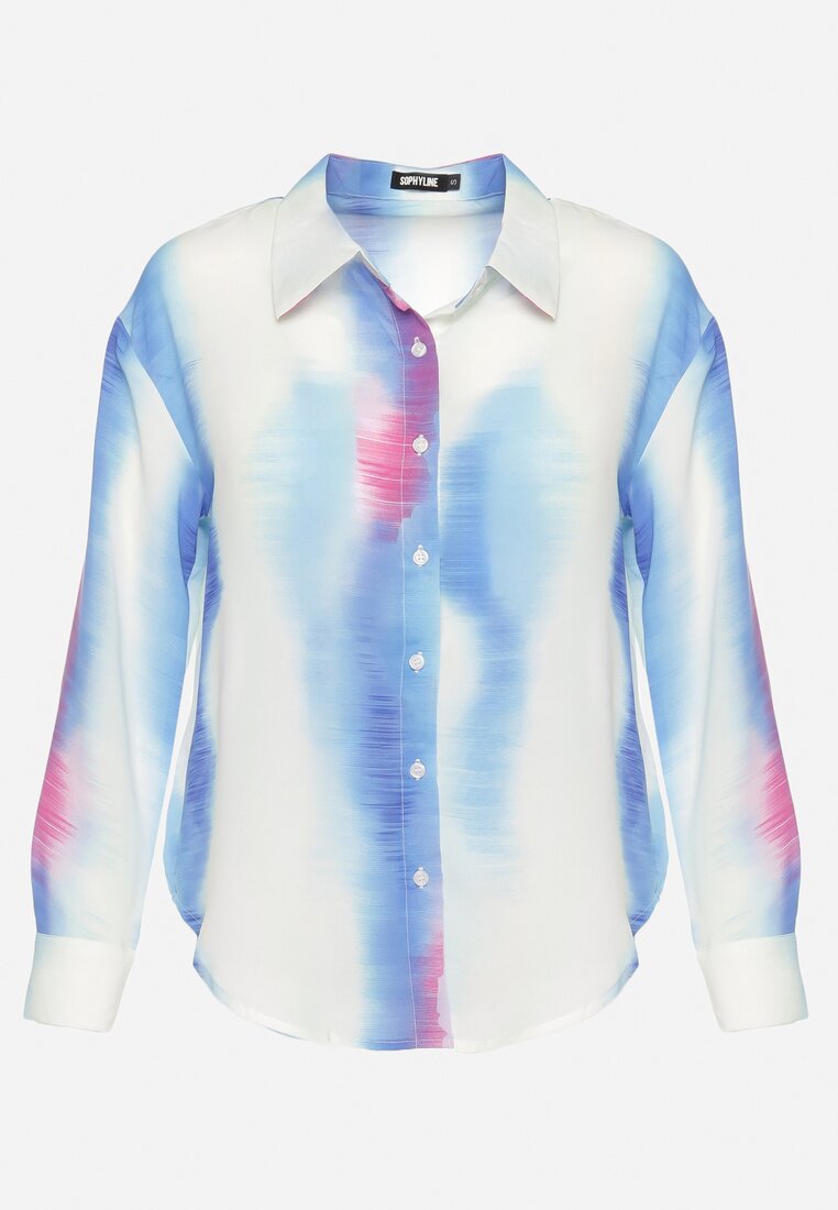 Biało-Niebieska Koszula z Wzorem Tie-Dye Aranepia