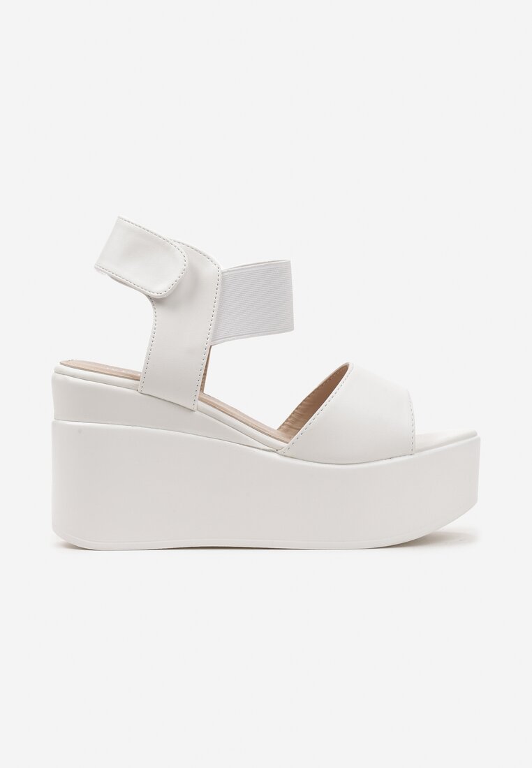 Białe Klasyczne Sandały na Koturnie na Rzep Diorella