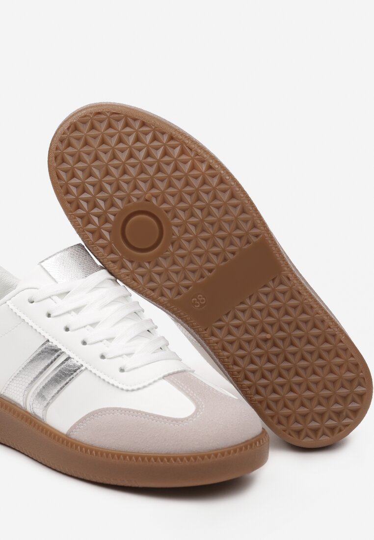 Biało-Srebrne Sneakersy Tenisówki na Kauczukowej Podeszwie Alleia