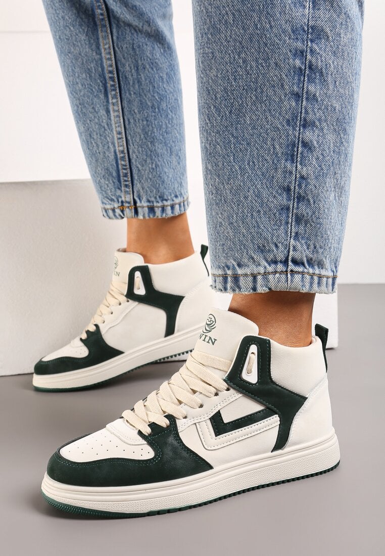 Beżowo-Zielone Sneakersy Alcothee