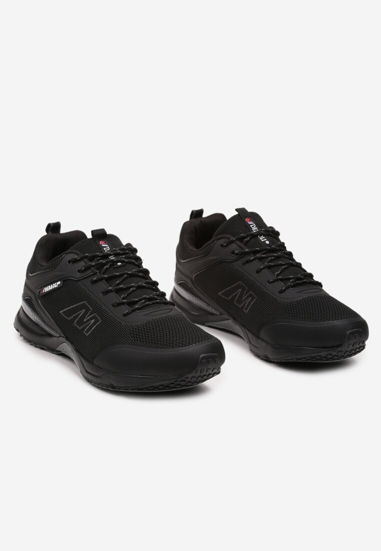 Czarno-Szare Klasyczne Sznurowane Buty Sportowe na Płaskiej Podeszwie z Ozdobnymi Wstawkami Fiorenia