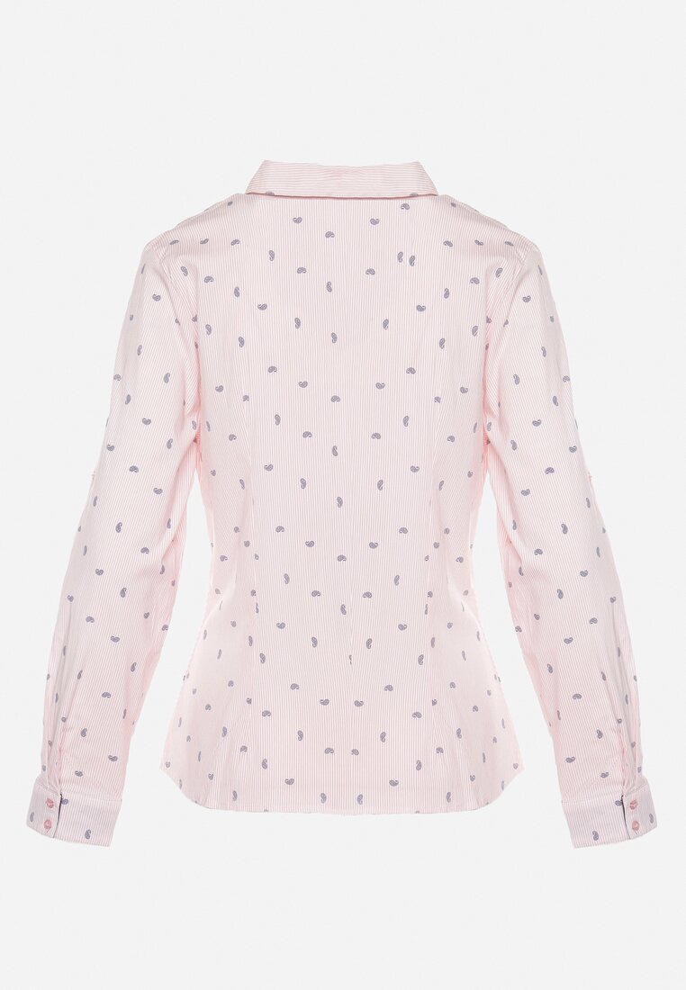 Różowa Koszula o Taliowanym Fasonie z Delikatnym Wzorem Starley