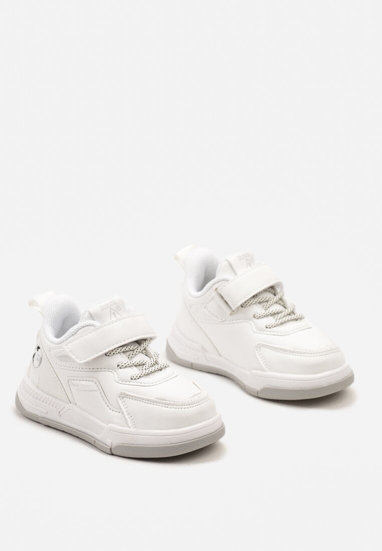 Białe Płaskie Buty Sportowe Sneakersy Zapinane na Rzep z Ozdobnym Sznurowaniem Biota