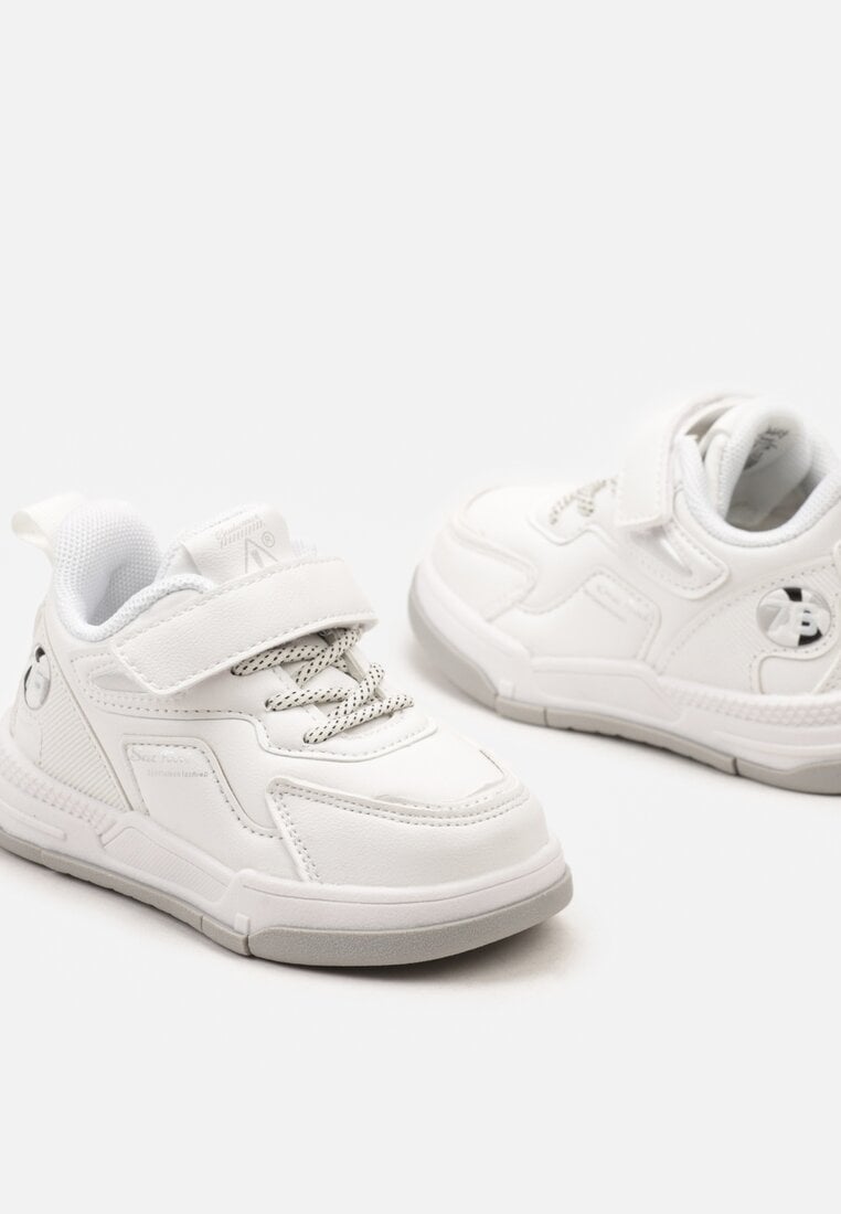Białe Płaskie Buty Sportowe Sneakersy Zapinane na Rzep z Ozdobnym Sznurowaniem Biota