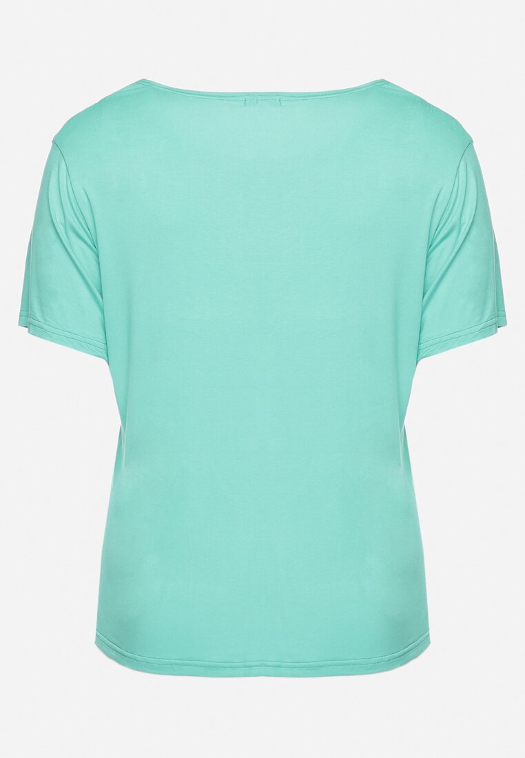 Zielony Klasyczny T-shirt z Koronką przy Dekolcie Fioma