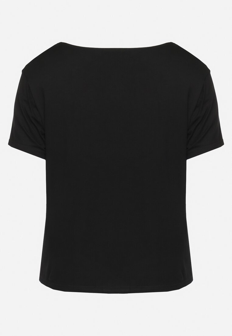 Czarny Klasyczny T-shirt z Koronką przy Dekolcie Fioma