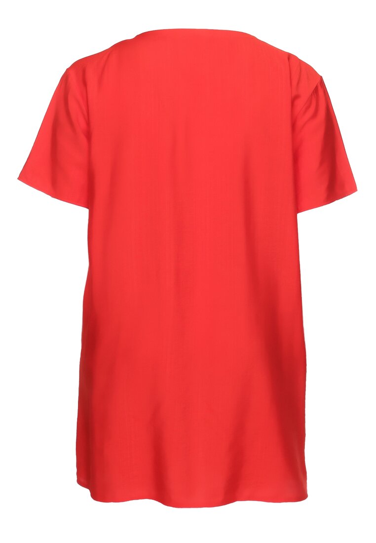 Czerwona Bawełniana Sukienka z Krótkim Rękawem z Kieszeniami i Guzikami Bellilla
