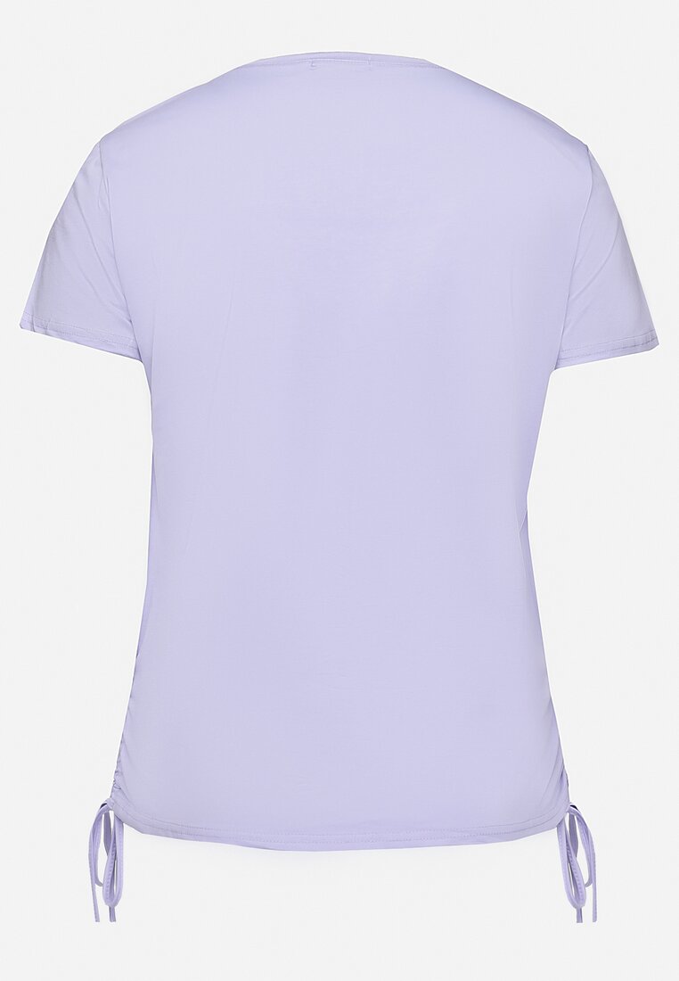 Fioletowy T-shirt z Bawełny Ozdobiony Cyrkoniami i Ściągaczami po Bokach Forena