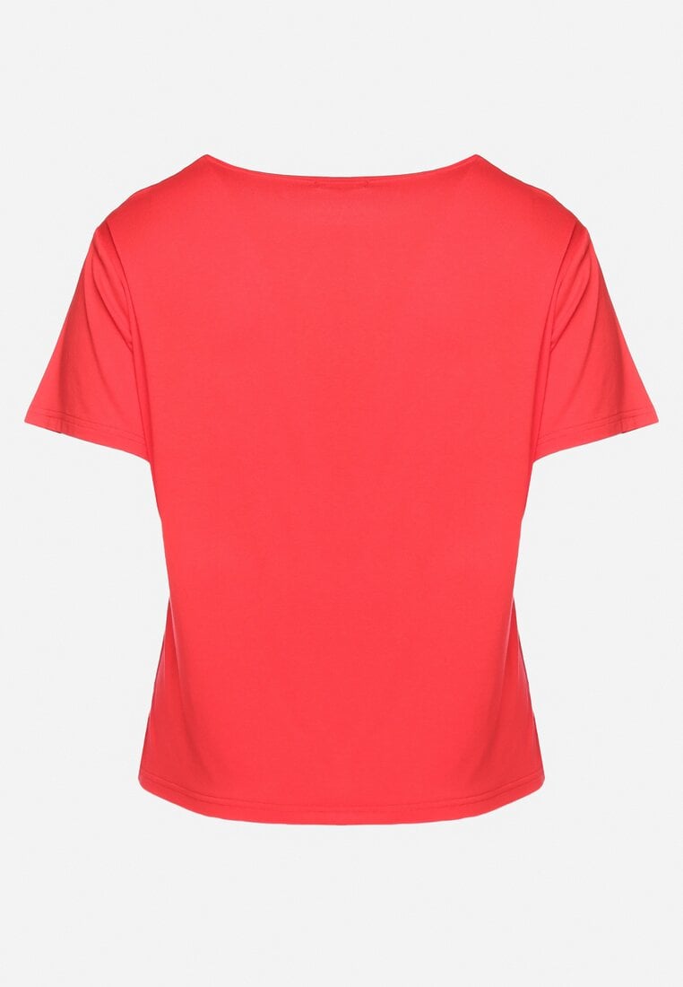 Czerwona Koszulka z Krótkim Rękawem z Koronkowym Dekoltem Lovella