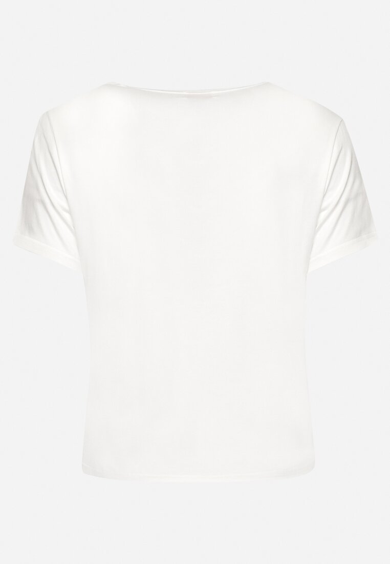 Biała Koszulka z Krótkim Rękawem z Koronkowym Dekoltem Lovella