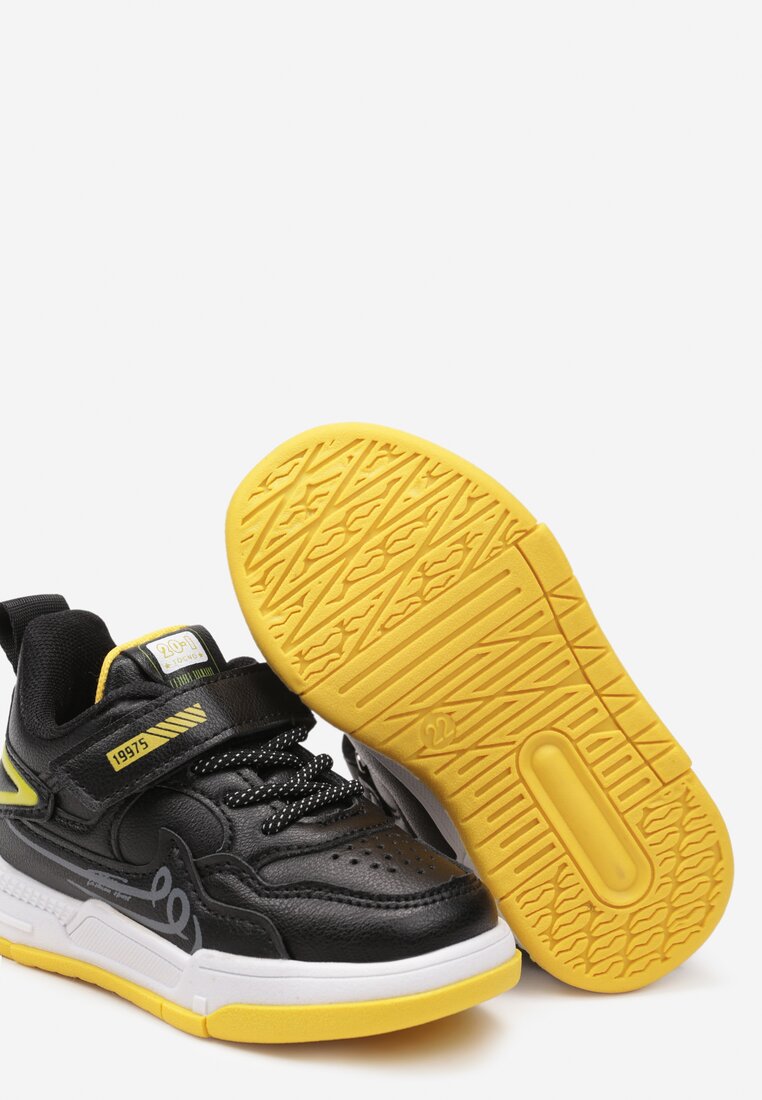 Czarno-Żółte Buty Sportowe Sneakersy ze Skórzaną Wkładką Zalora