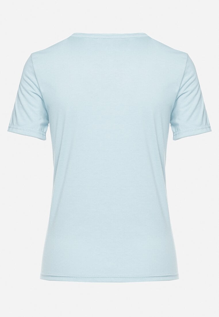 Jasnoniebieski Gładki T-shirt z Krótkim Rękawem Elldora