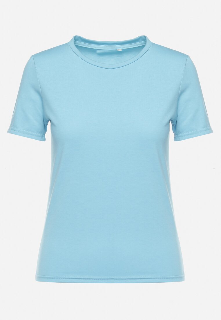 Jasnoniebieski Gładki T-shirt z Krótkim Rękawem Elldora