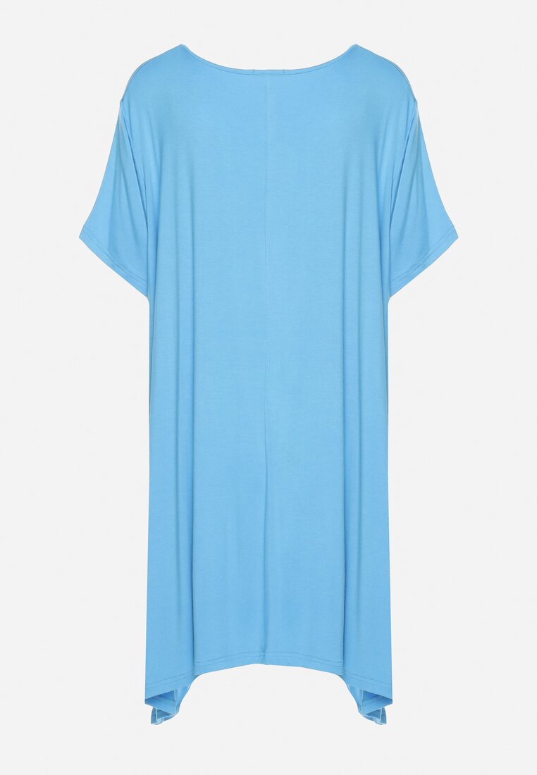 Niebieska Wiskozowa Sukienka Tunika z Napisem Neliada