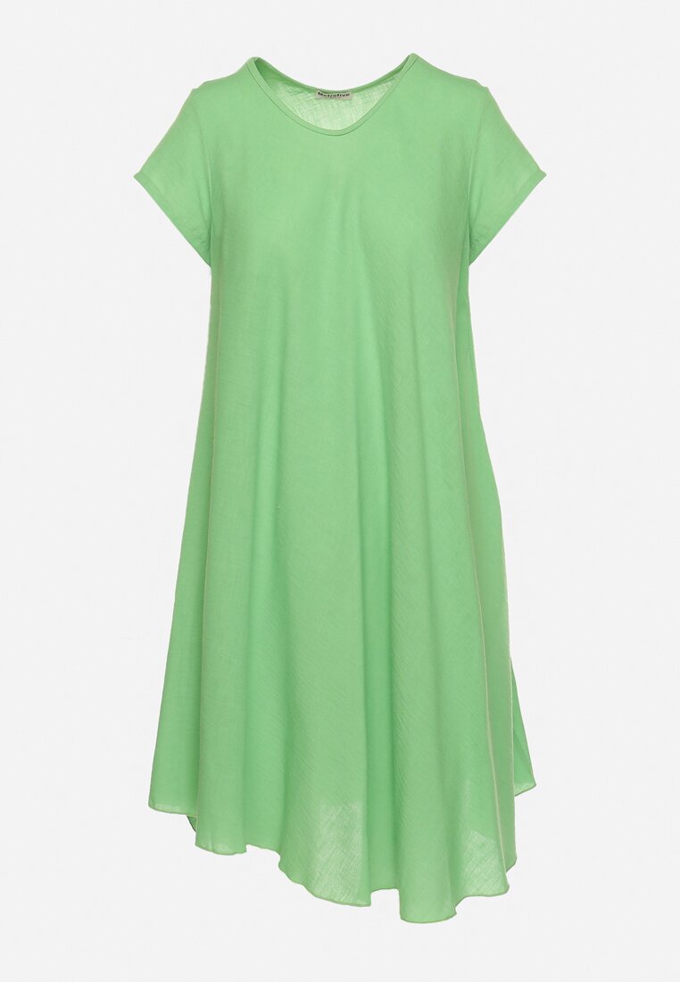 Zielona Rozkloszowana Sukienka z Krótkim Rękawem Elletta