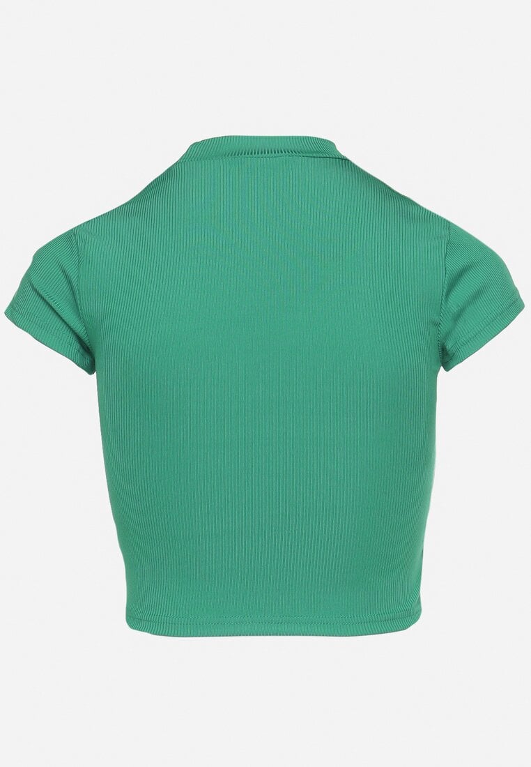 Zielony T-shirt o Krótkim Dopasowanym Kroju z Napisem Ebira