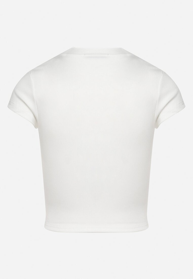 Biały T-shirt o Krótkim Dopasowanym Kroju z Napisem Ebira