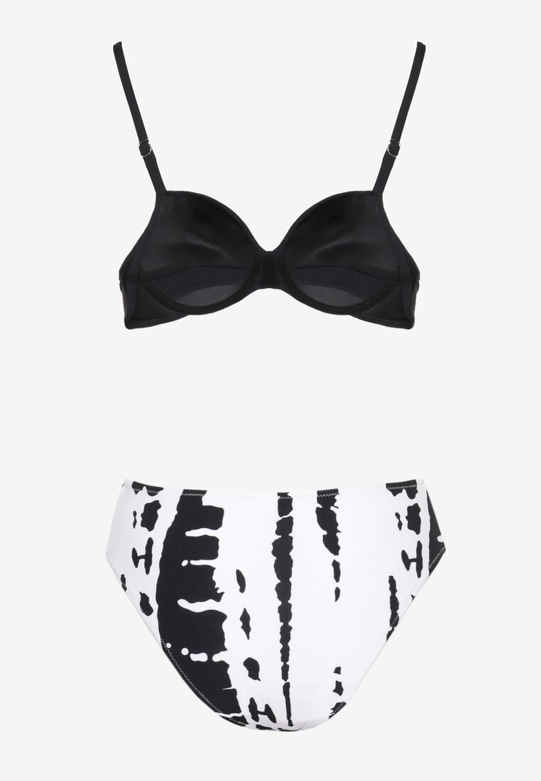 Czarno-Białe Bikini Biustonosz z Regulowanymi Ramiączkami Majtki z Wysokim Stanem Kloella