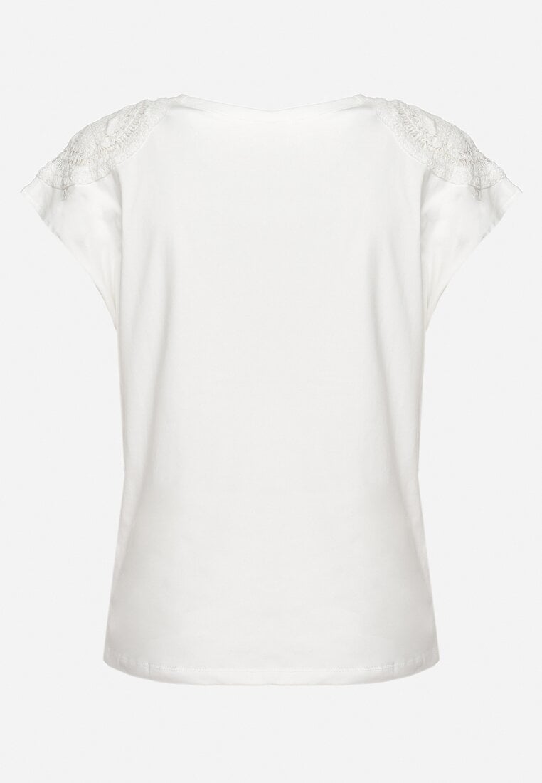 Biały Bawełniany T-shirt z Ażurowym Wzorem i Krótkim Rękawem Timamla