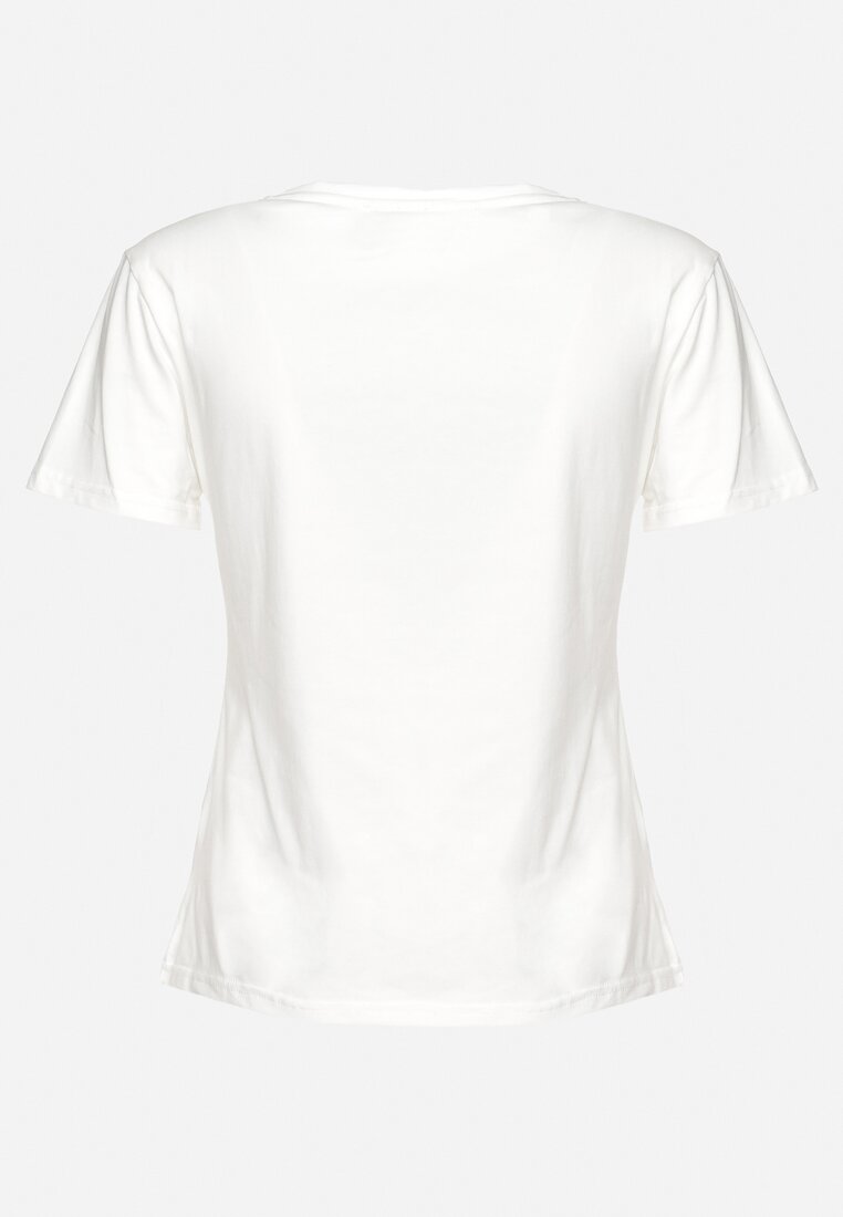 Biały Bawełniany Klasyczny T-shirt Ozdobiony z Przodu Metalicznym Nadrukiem Timazela