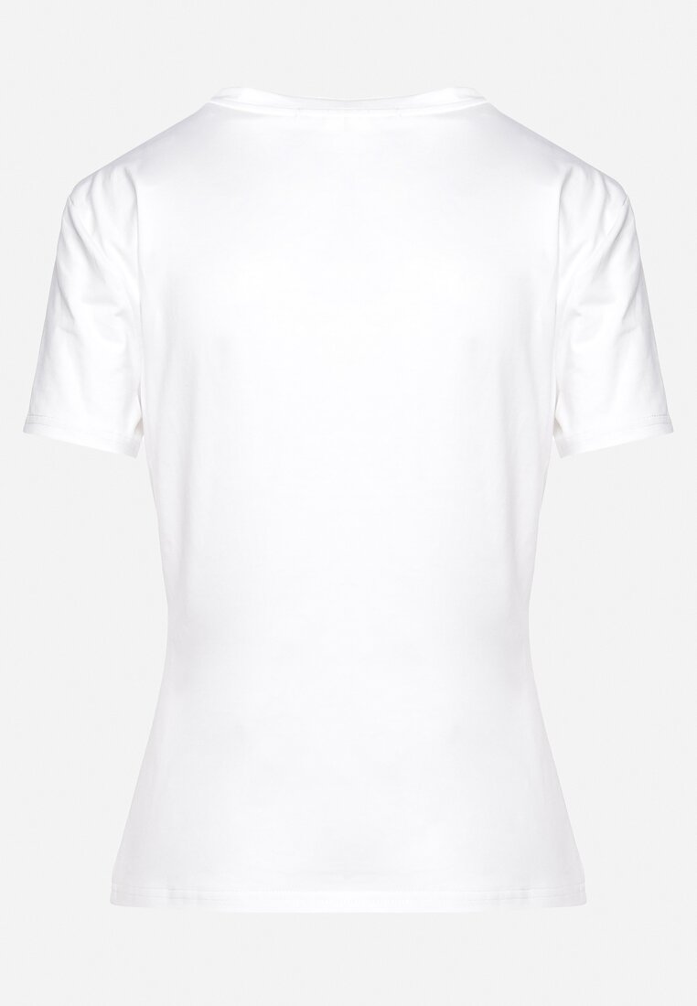 Biały T-shirt z Napisem i Cyrkoniami Fareia
