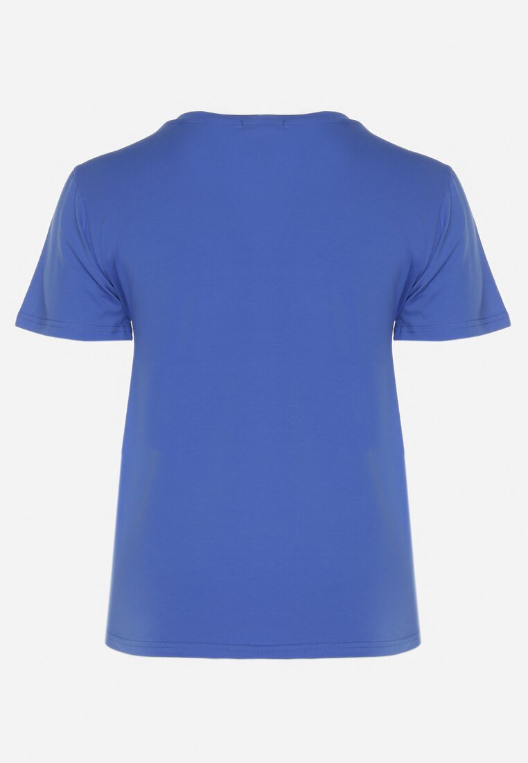 Niebieski Bawełniany T-shirt z Ozdobnym Napisem Floerin